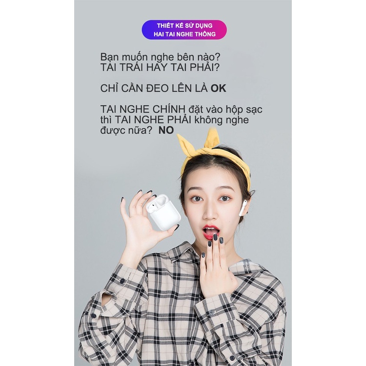 Tai nghe Bluetooth i12 TWS 5.0 tai nghe i12 không dây bản Quốc tế âm thanh chuẩn HIFI dùng cho IOS Android
