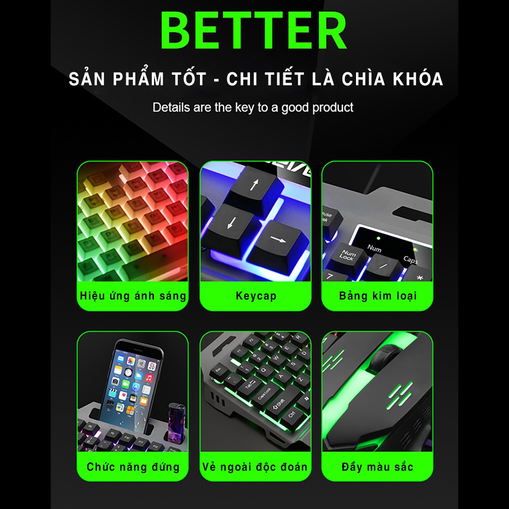 Bàn phím máy tính gaming YINDIAO RK300 có dây led RGB nhiều màu sắc 104 phím chơi game phù hợp cho dân văn phòng giá rẻ