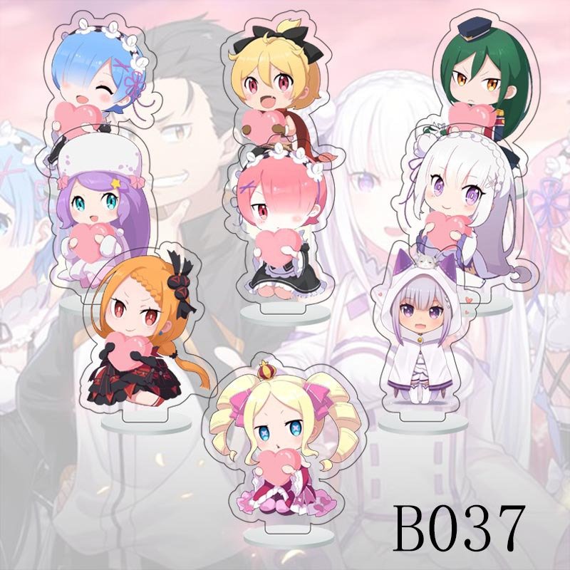( full set 9 cái ) Mô hình standee mini RE ZERO Bắt Đầu Lại Ở Thế Giới Khác mica trong acrylic anime chibi trang trí