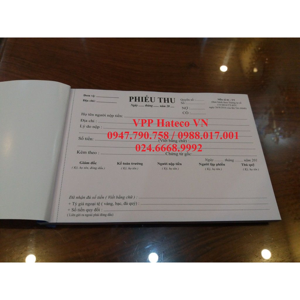 Phiếu thu 2 liên 100 tờ A5 LOẠI 1 (Không cần dùng giấy than)