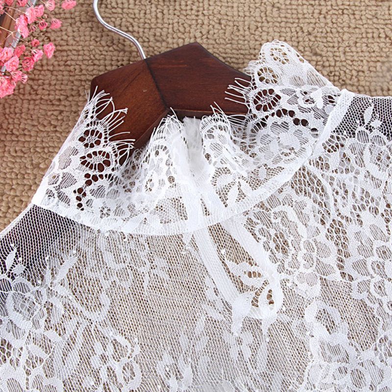 Áo Kiểu Cổ Cao Phối Ren Hoa Thời Trang Cho Nữ