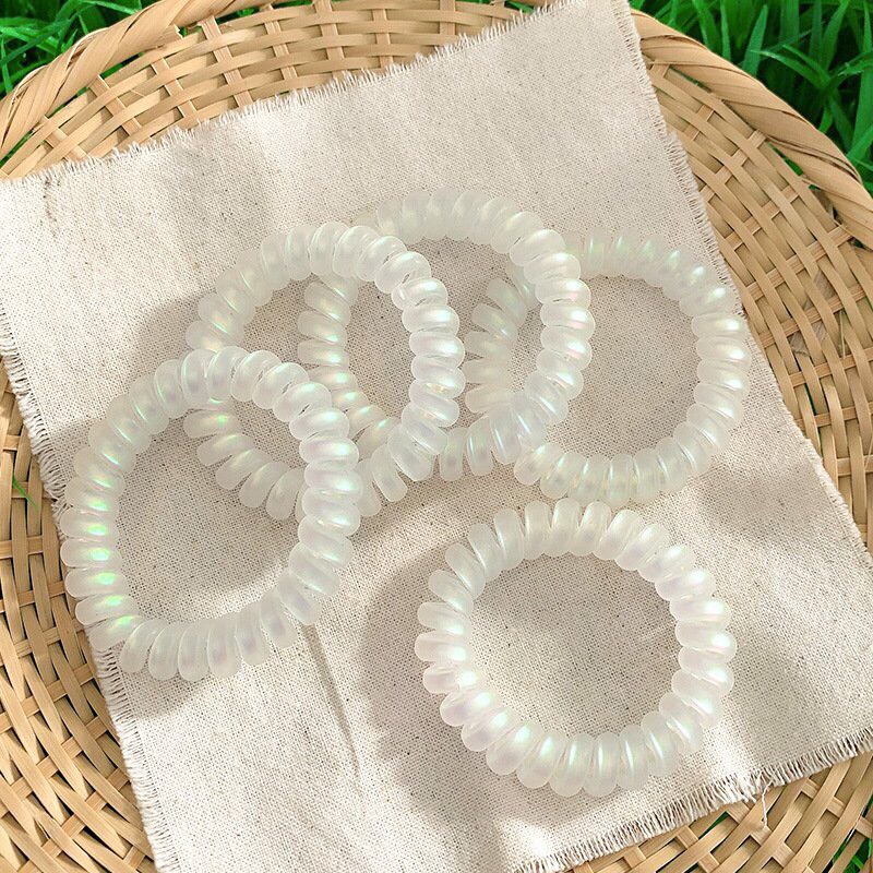 Chun cột tóc đen đơn giản phong cách Hàn Quốc, dây cột tóc lò xo nhựa màu trắng hồng,đen,xanh dành cho nữ