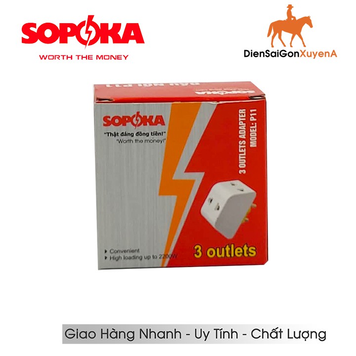 Phích cắm điện, ổ cắm điện chia ra 3 ngã công suất sử dụng 2200W SOPOKA P11 - ĐIỆN SÀI GÒN XUYÊN Á