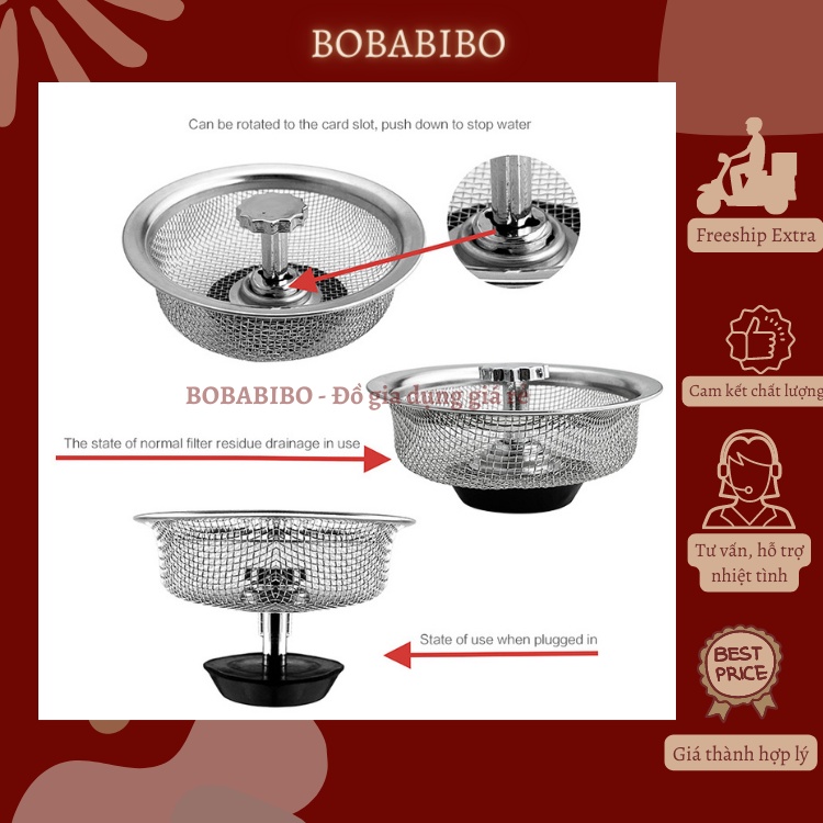 Giỏ Lọc Rác Inox Bồn Rửa Bát, Rổ Lọc Rác Bồn Rửa Bát Inox Không Rỉ Bobabibo