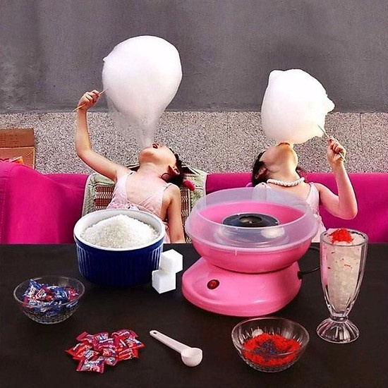 Máy làm kẹo bông gòn mini Cotton candy maker + Tặng 1 muỗng + 10 que quấn kem