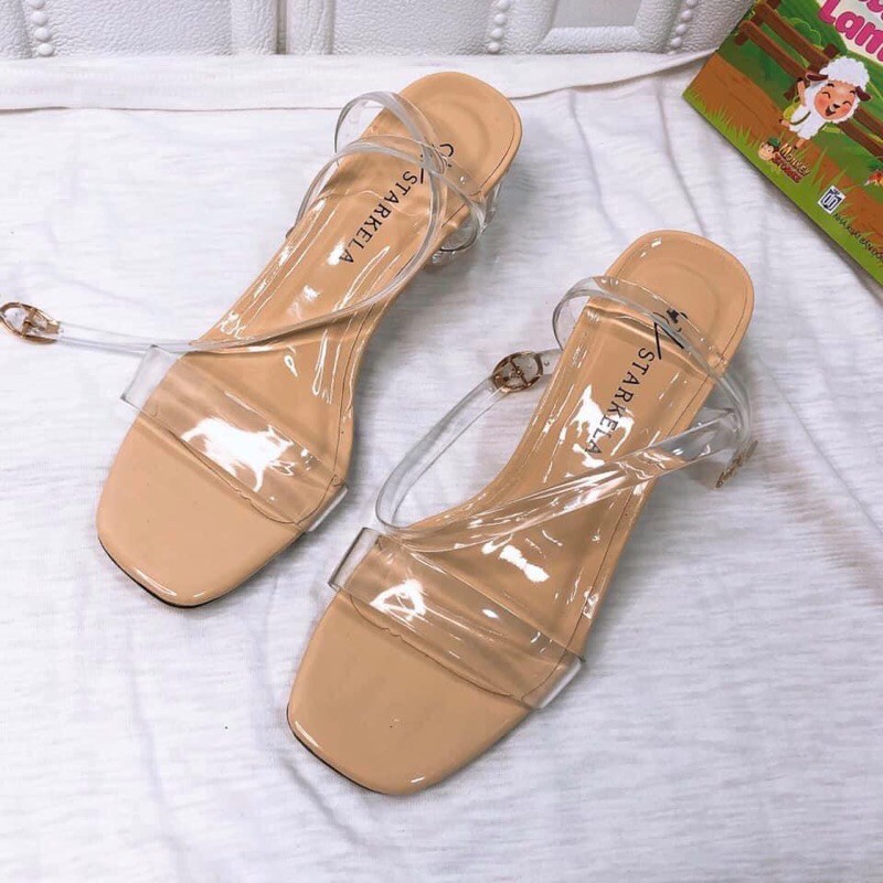 Sandal quai trong gót pha lê 5p-kèm ảnh thật