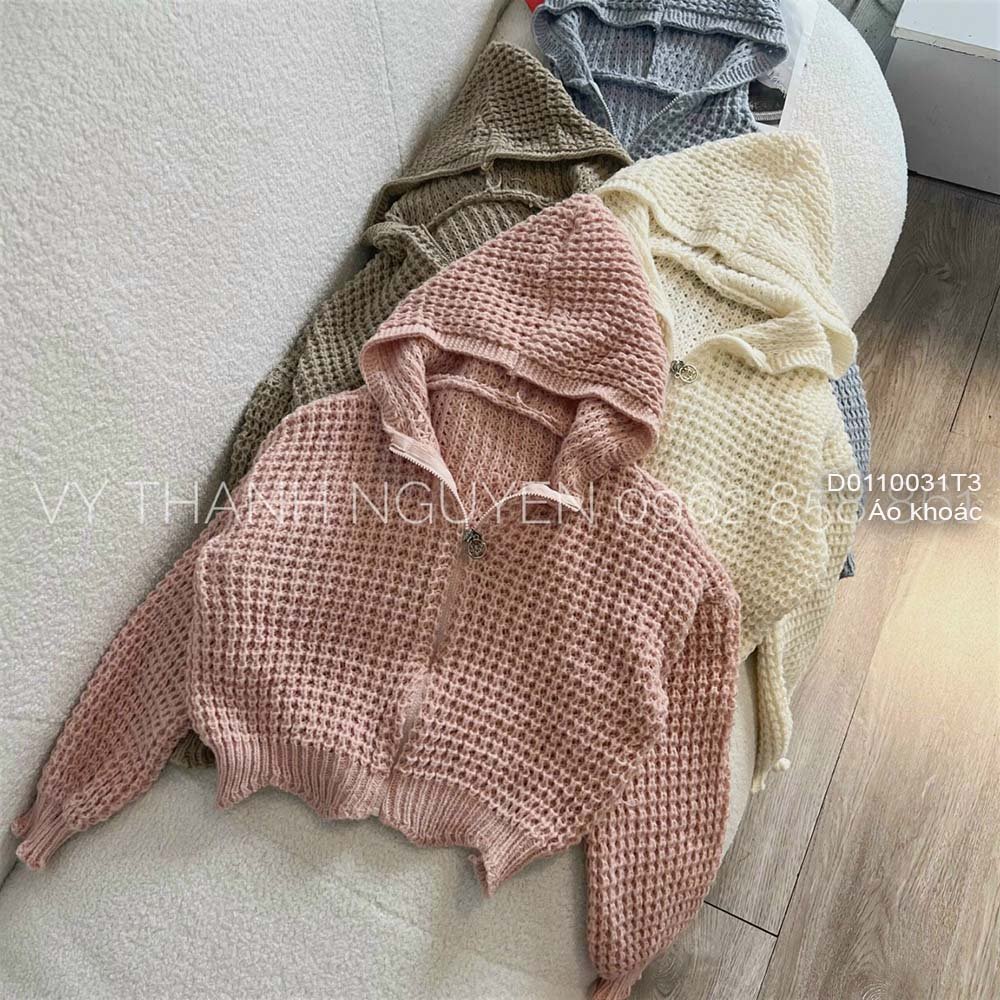 Áo khoác len dây kéo khóa có nón tay dài thời trang!