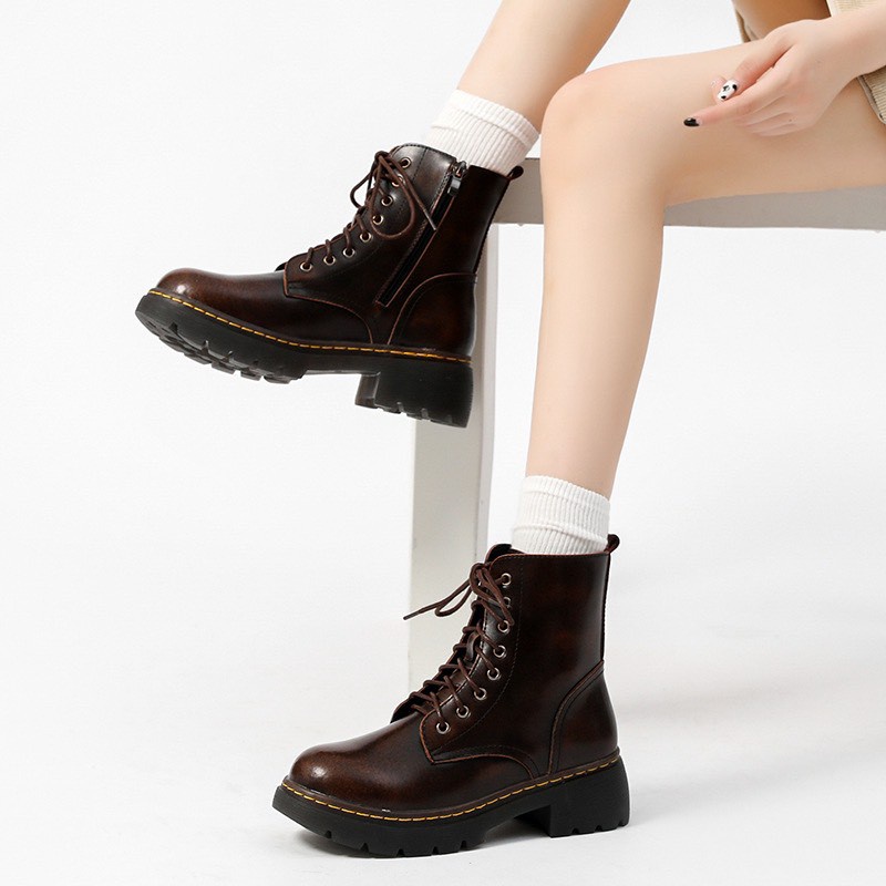 Combat boots - Boots da bò nữ kiểu dáng quân đội