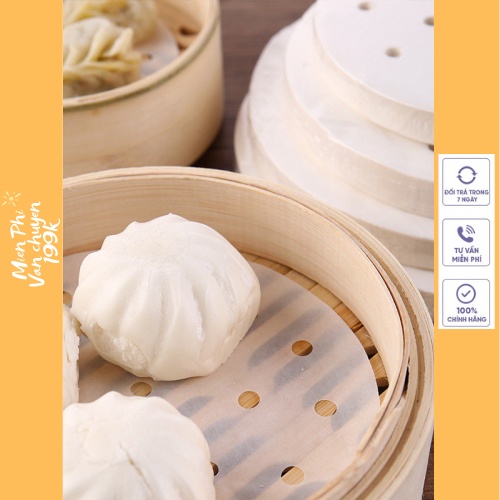 100 tờ Giấy nến đục lỗ, Giấy nến tròn lót xửng hấp, nồi chiên không dầu, hấp bánh bao 88288