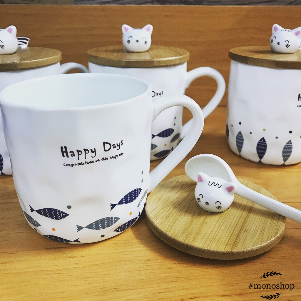 [Best seller] [Hàng có sẵn] Ly sứ nắp gỗ mèo siêu cute | BigBuy360 - bigbuy360.vn