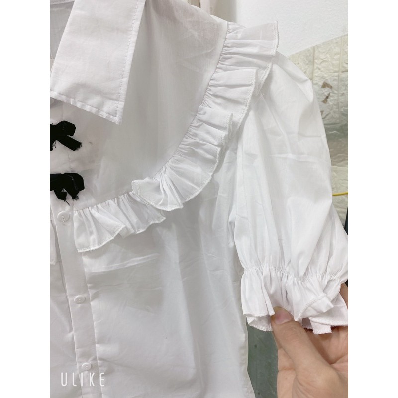 [Mã WASKT304 giảm 15% tối đa 30K đơn 99K] Áo sơ mi trắng đính 2 nơ đen CỘC | BigBuy360 - bigbuy360.vn