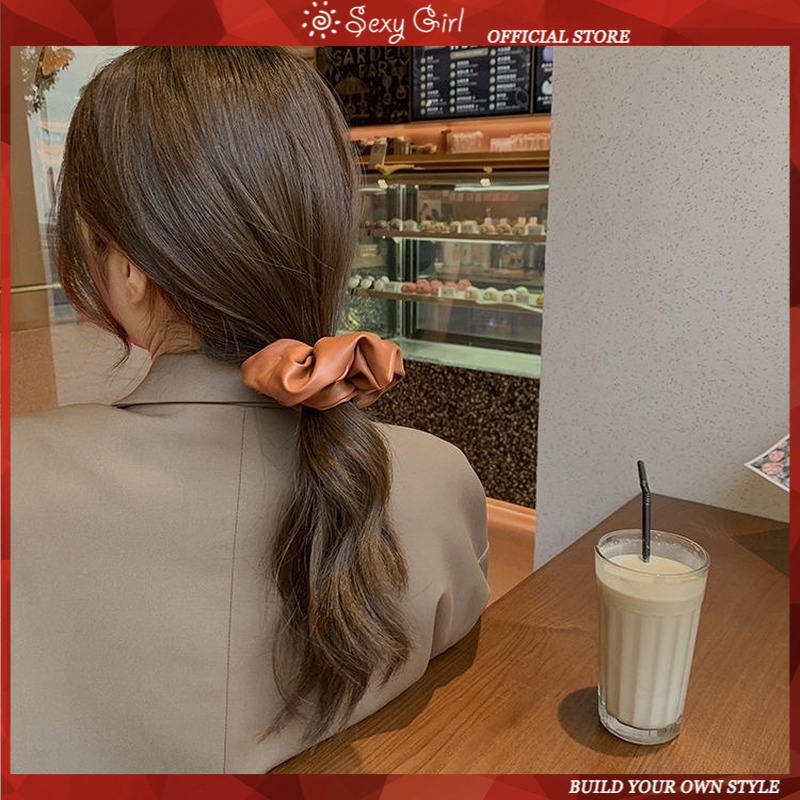 Dây cột tóc da PU co giãn phong cách Hàn Quốc độc đáo cho nữ