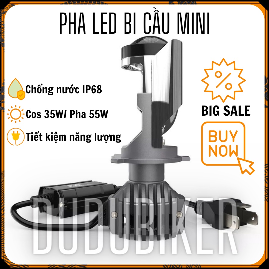 Đèn pha led bi cầu mini F40 chân H4 cao cấp gắn oto, xe máy chip CREE XHP cos 35W, pha 55W chân H4 cho ánh sáng cắt mặt
