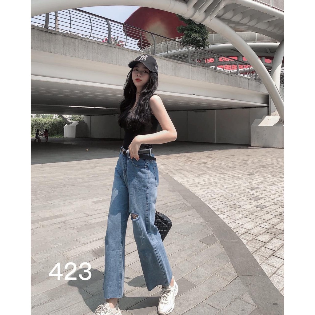 FS50K_Quần Jeans Nữ Ống Rộng Phối Rách OHS423 | BigBuy360 - bigbuy360.vn