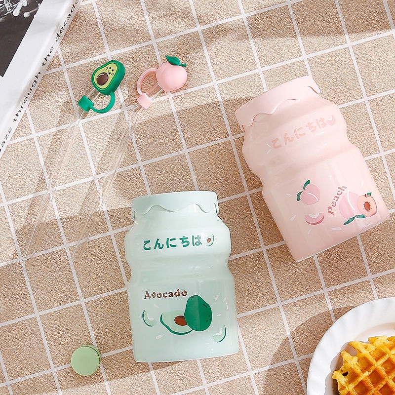Cốc Uống Nước Công Nghệ Cao Có Nắp Đậy Và Ống Hút Bằng Gốm Sứ Dễ Thương Làm Quà Tặng Sinh Nhật Cho Nam Và Nữ _ Nn j