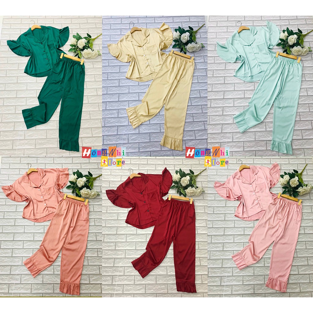 Bộ Pijama Lụa Satin Tay Loe Dáng Rộng 65kg Trở Lại Ulzzang