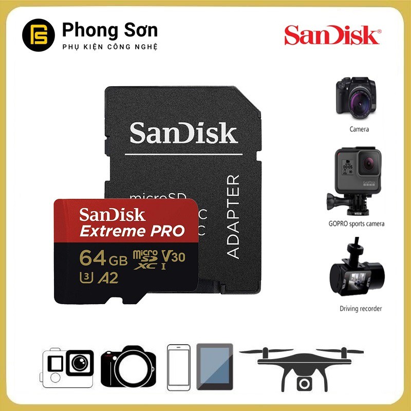 Thẻ nhớ Micro SDXC 64GB Extreme Pro 170MB/s UHS-1 Sandisk ( Bảo hành 60 tháng ) | BigBuy360 - bigbuy360.vn