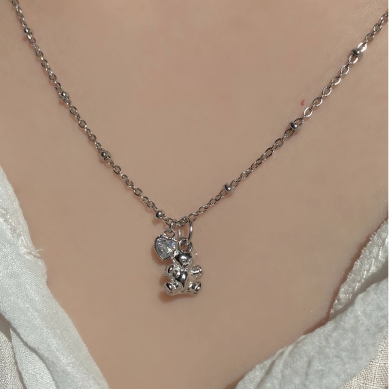 Dây chuyền chuỗi mặt hình gấu cherry đáng yêu phong cách retro đơn giản thời trang