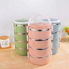 Hộp đựng cơm giữ nhiệt 4 tầng, cặp lồng đựng cơm lúa mạch giữ nhiệt đồ ăn, ruột Inox, dung tích 2,5l