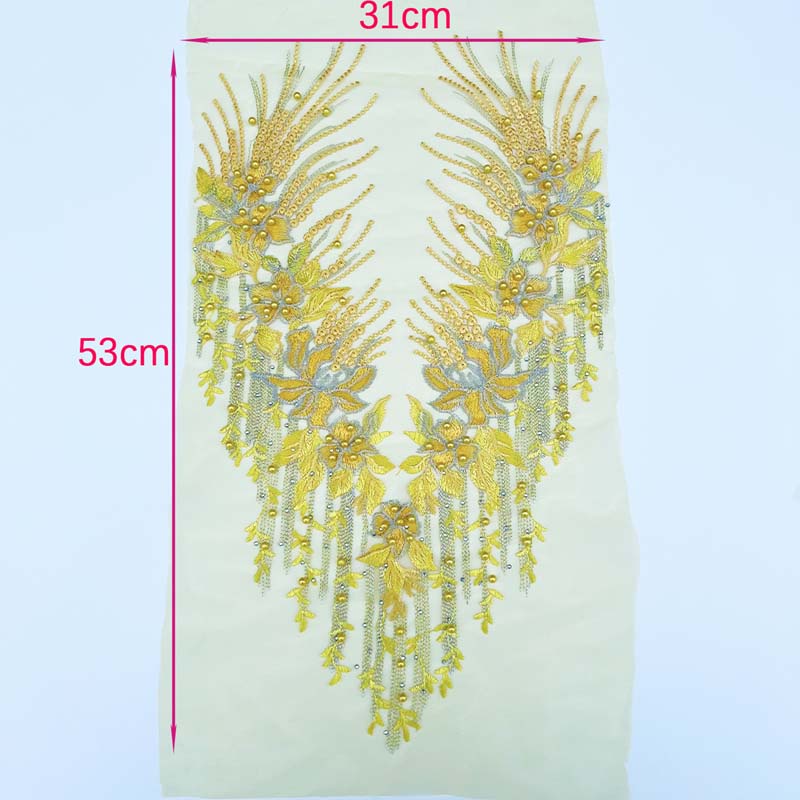 31 * 53CM 3D Hoa Quần áo Patches đính cườm thêu rhinestone xà cạp ren thêu đầm và phụ kiện may vá