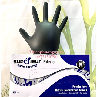 Găng tay đen hộp 100 cái, Găng tay Nitrile đen không bột ( 50 đôi )
