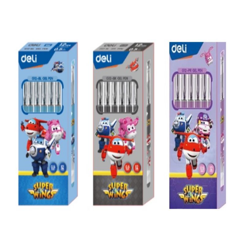 Hộp 12 bút gel Deli G12 Super Wing /3 màu Xanh, Đen, Tím