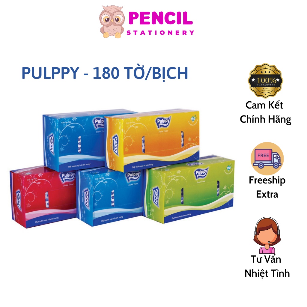 Hộp Khăn Giấy Ăn Pulppy Facial Tissue Hộp 180 Tờ 2 Lớp Chính Hãng Cao Cấp Mềm Mại