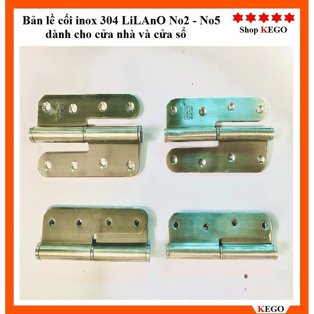 Bản lề cối inox 304 LiLAnO No2 - No5 dành cho cửa nhà và cửa sổ (giá 1 cặp bản lề)