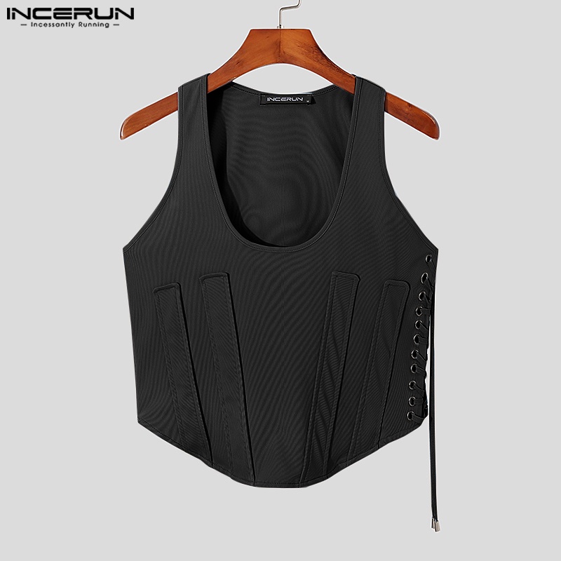 Áo croptop sát nách INCERUN màu sắc thời trang đi biển cho nam