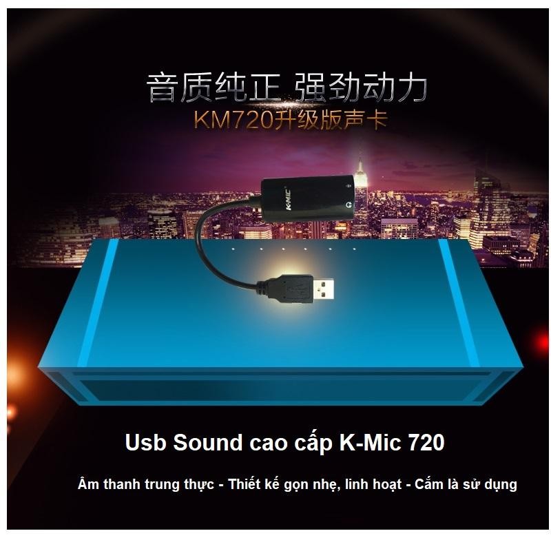 Usb sound card K-Mic 720 có dây cao cấp - Hỗ trợ âm thanh 16bit/48kHz