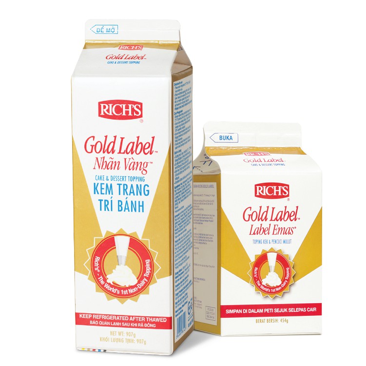 Rich Gold label (nhãn vàng )kem trang trí bánh hộp 907 g