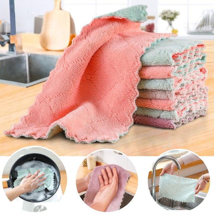 Combo khăn lau đa năng 2 mặt siêu thấm nước, lau tay, khăn lau kính, khăn lau giá rẻ - Hàng loại tốt xài bền