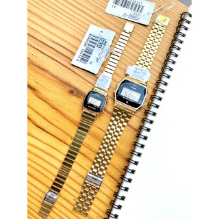 Đồng hồ nam nữ Casio A159WGAD và LA670 kim cương vàng dây kim loại chính hãng cao cấp giá rẻ