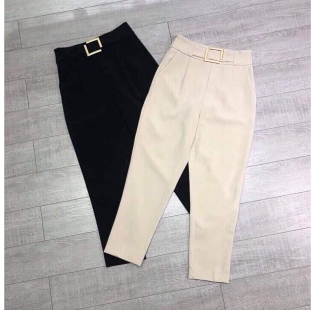 Quần baggy nữ lưng cao công sở đẹp Doloxi đai vuông khóa sườn vải tuyết mưa Q624