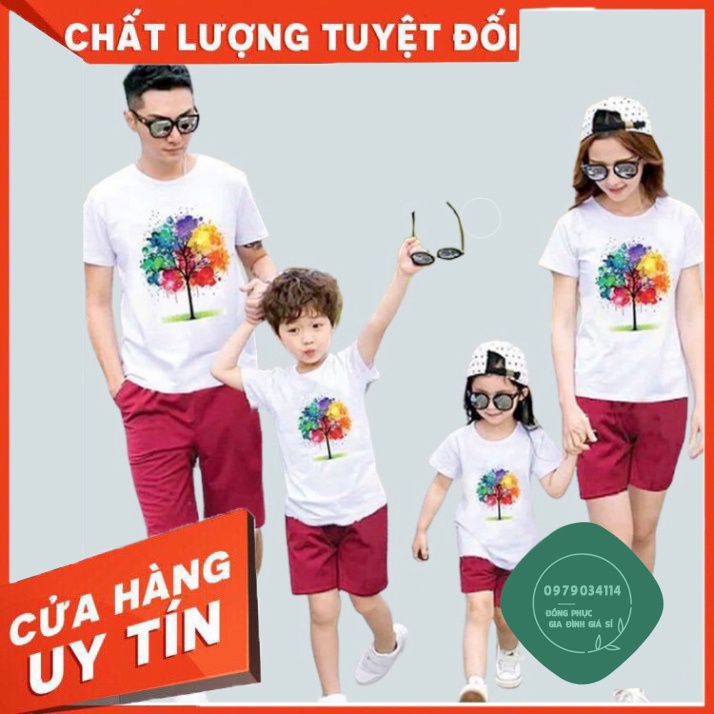 Áo đồng phục gia đình 3/4/5 người Thun cotton dày dặn Màu trắng Đủ Size đến 5XL GD0032T Áo thun giá sỉ