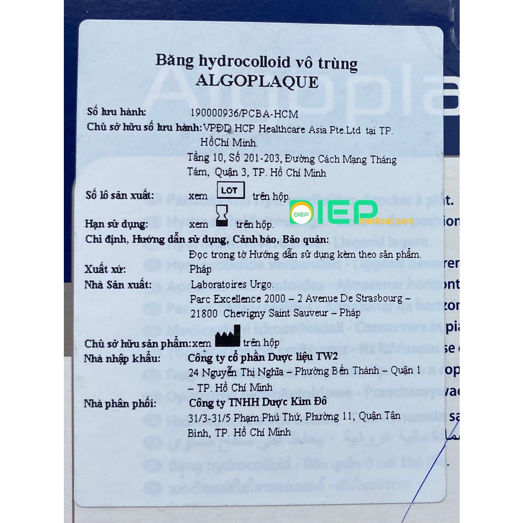 ✅ ALGOPLAQUE Và ALGOPLAQUE FILM/THIN 10x10 - Băng gạc Hydrocolloid nhanh lành vết thương (Chính hãng Urgo- Pháp)