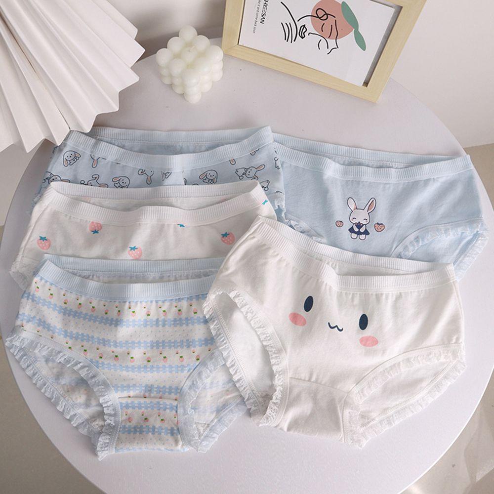 Quần Lót Cotton Mềm Mại Nhún Bèo In Hình Thỏ Lưng Vừa Đáng Yêu Thoáng Khí Cho Nữ