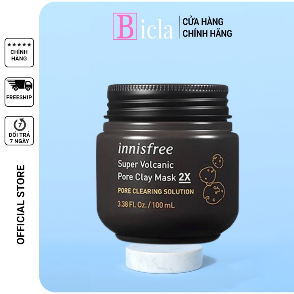 Mặt Nạ Đất Sét Tro Núi Lửa Giảm Mụn Đầu Đen Innisfree Super Volcanic Pore Clay Mask 2X 100ml.