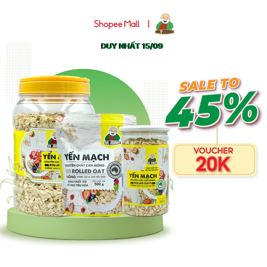 Yến Mạch Giảm Cân Ăn Liền Cán Mỏng MR.JOHNNY 320g - 900g / Nguyên Liệu Nhập Khẩu Úc, Ngũ Cốc Ăn Kiêng, Healthy Eat Clean