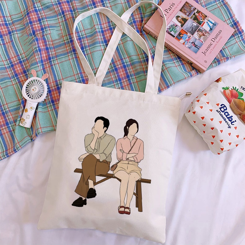 Hometown cha cha cha Túi tote canvas Đeo Vai Sức Chứa Lớn Cho Học Sinh