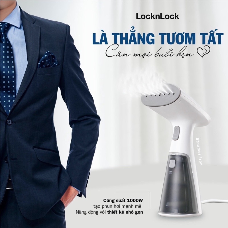 [LOCK&amp;LOCK] BÀN ỦI HƠI NƯỚC CẦN TAY MINI HANDY STEAMER, CÔNG SUẤT 1.000W - ENI148WHT