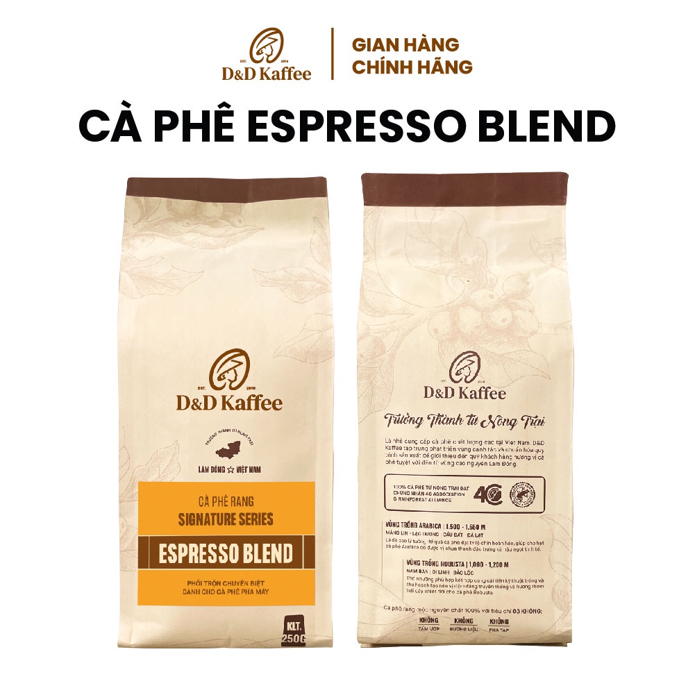 Cà phê Espresso Blend Gói 250gr/500gr, Cà phê nguyên chất 100% rang mộc D&D Kaffee