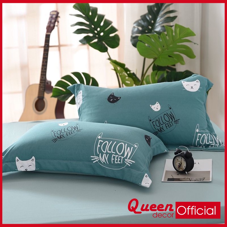 Vỏ Gối Nằm 45x65cm cùng một màu với ga trải giường Cotton Poly trong bộ ga khách đặt - Queendecorvn