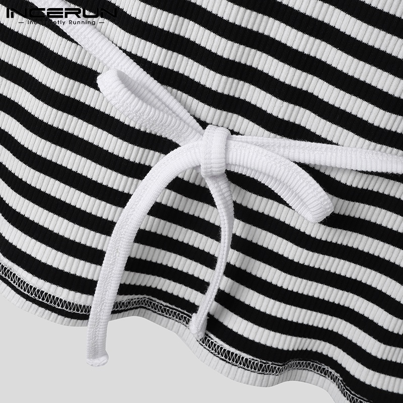 Áo hai dây INCERUN hở lưng hoạ tiết kẻ sọc thời trang cho nam