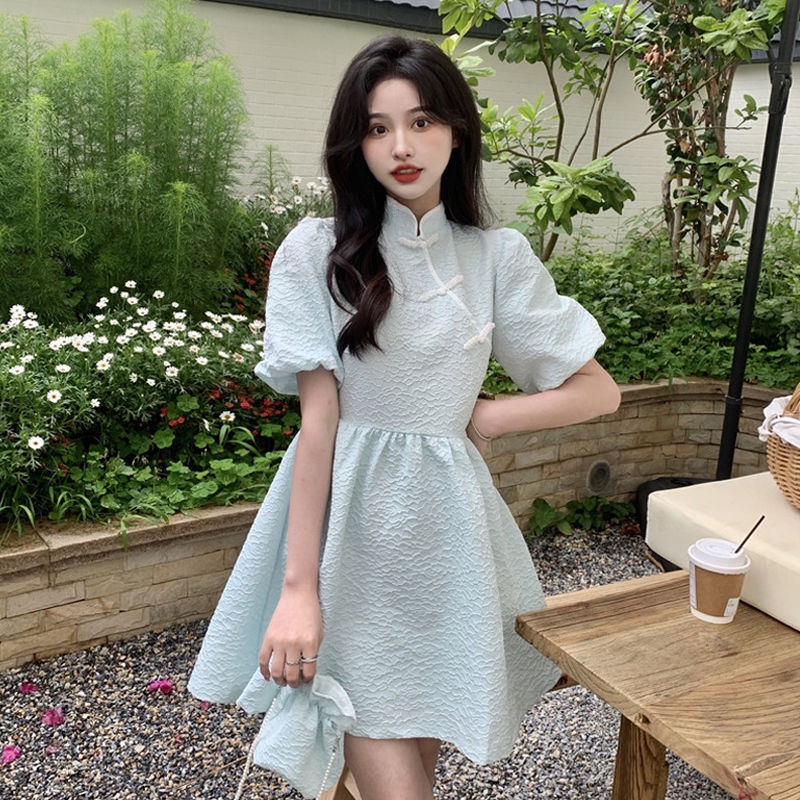 Đầm Sườn Xám Cách Tân Dáng Chữ A Thiết Kế Mới Thời Trang Mùa Hè Theo Phong Cách Pháp Cho Nữ 2022