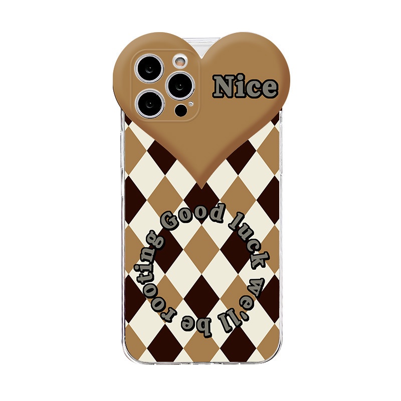 Ốp lưng iphone Ốp Điện Thoại Họa Tiết Trái Tim Phối Sọc Caro Cho Apple 13Promax 12 7/8/XSMAX/11/MINI-DInuo Dinuo case