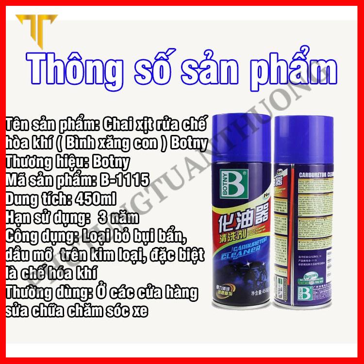 Chai Xịt Botny 450ml Xúc Rửa BXC Họng Ga Vệ Sinh Kim Phun Nồi Xe Tay Ga Giúp Tiết Kiệm Xăng, Xe Vận Hành Êm Ái