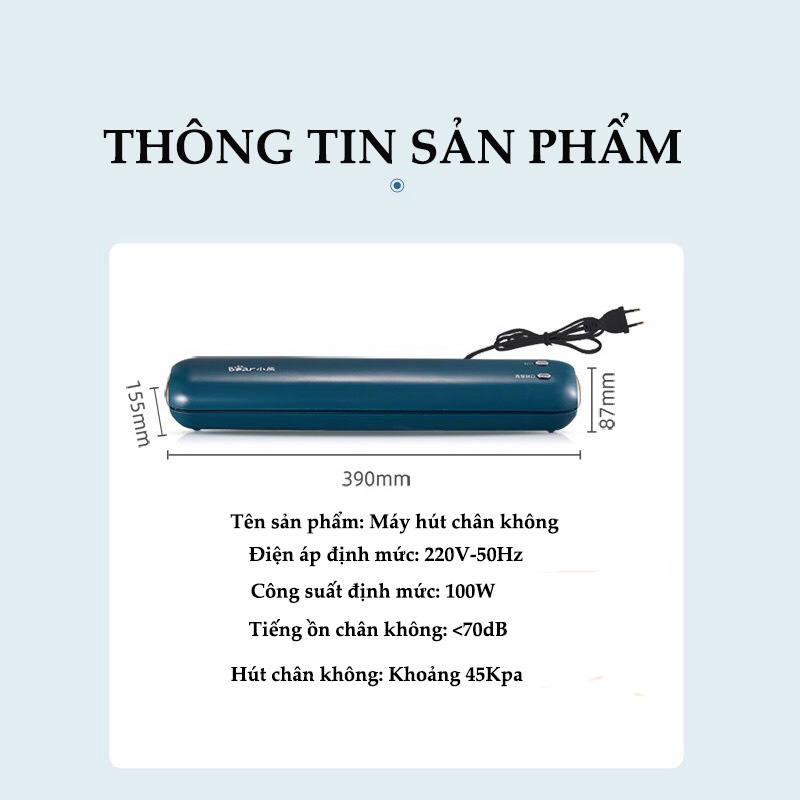 Máy hút chân không hàn miệng túi bảo quản thực phẩm, máy hàn miệng túi chính hãng Bear KFJ - C01E1, BH 12 tháng