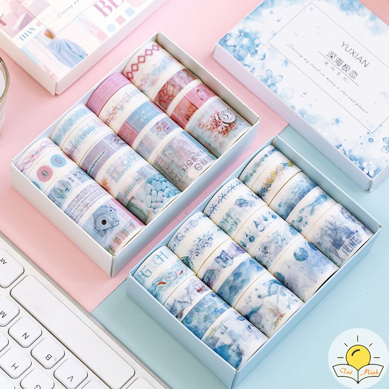 Set hộp 20 cuộn Washi tape Băng dính trang trí sổ bullet journal, planner, sổ tay, album