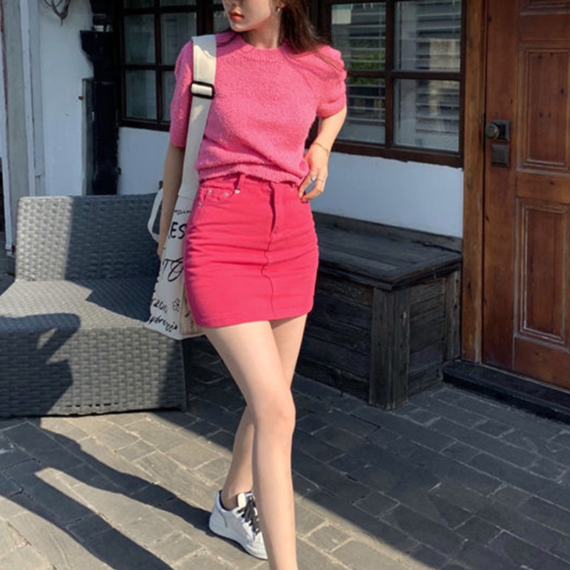 Chân Váy Jeans Chữ A Lưng Cao Màu Sắc Thời Trang Cho Nữ